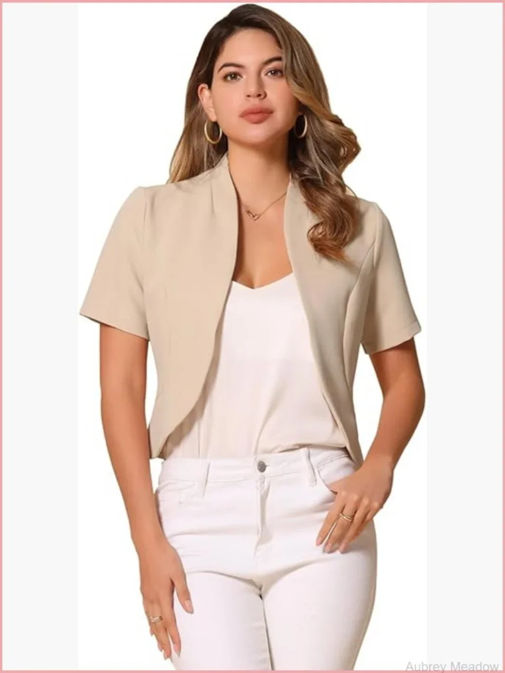 Short Sleeve Open Front Blazer Cropped Shrug Jacket